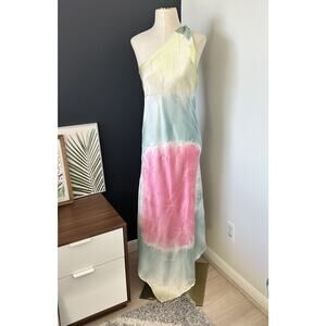 Jorando Hand Painted Silk One Shoulder Dress Watercolor Asymmetrical Hem Boho